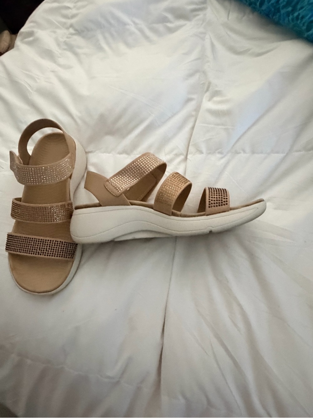 Spring Step Nude/Tan Rhinestone Triple-Strap Sandals - Picture 2 of 5